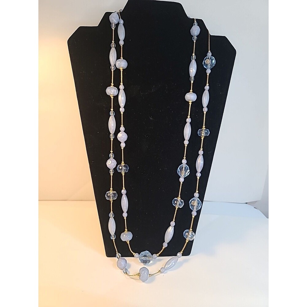 Vintage 30"  Jennifer Lopez / JLo Layered Necklace Blue Beaded Gold Tone